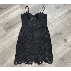 Bebe Black Lace Juniors Cocktail Dress Sweetheart Neckline Size Large NWT